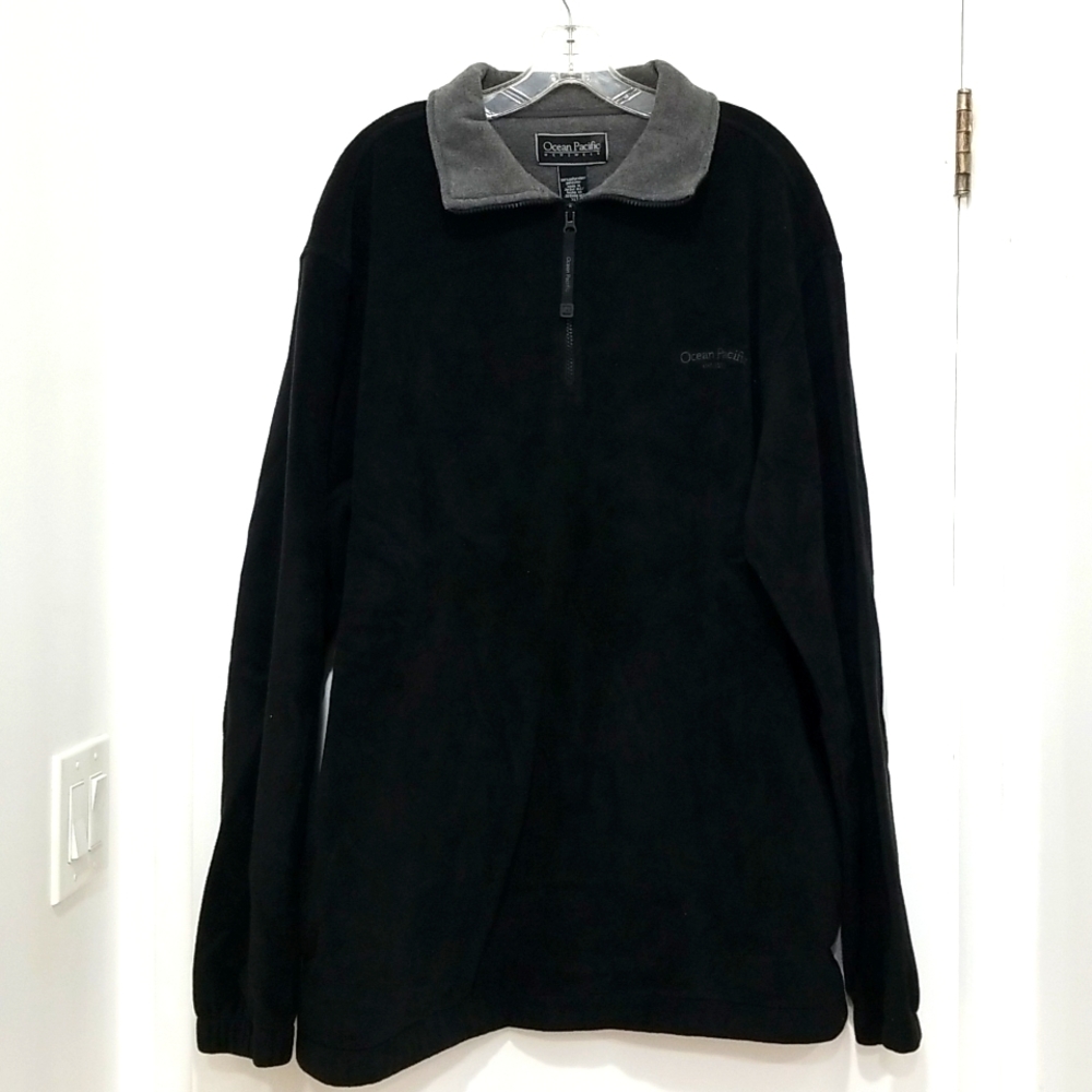 Vintage Ocean Pacific Men's Black & Gray Quarter Zip Pullover Fleece Sweater